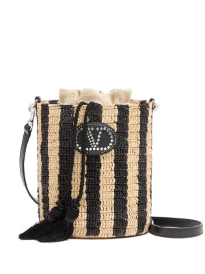 Valentino Garavani small bucket bag in striped raffia