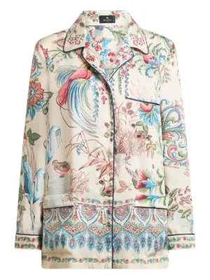 ETRO twill shirt with placed flora and fauna print