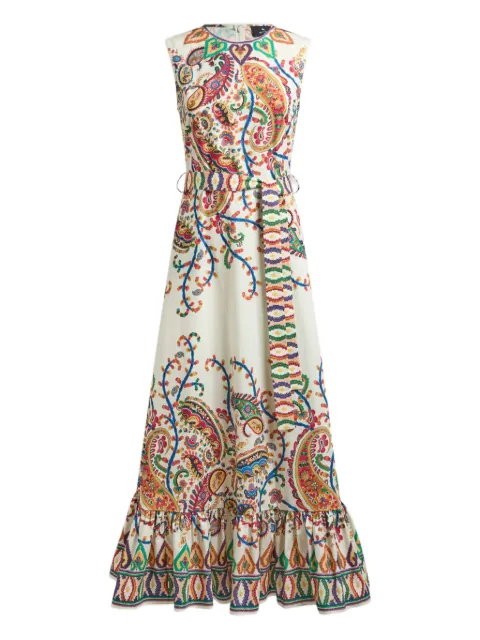 ETRO long cotton dress with placed floral Paisley print