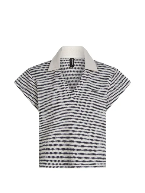 Karl Lagerfeld sheer crochet striped polo top