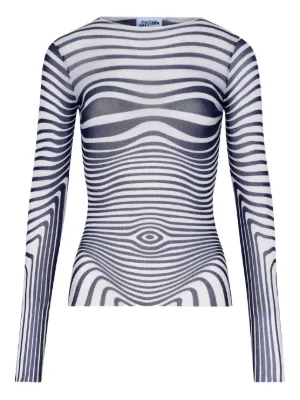 Jean Paul Gaultier long-sleeve morphing-stripes top