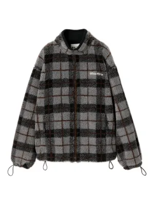 Miu Miu checked teddy zipper jacket