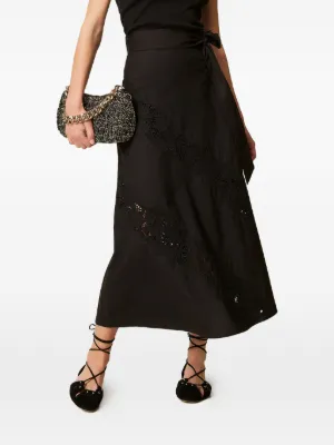 TWINSET long poplin and broderie anglaise skirt