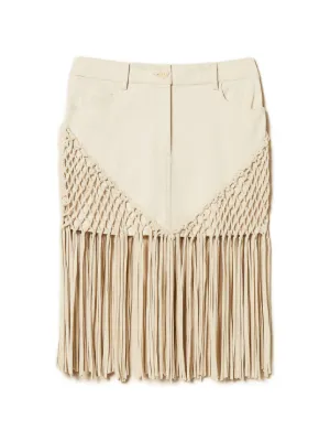 TWINSET bull denim miniskirt with fringes