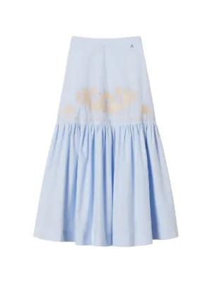 TWINSET long striped skirt with flounce and embroidery