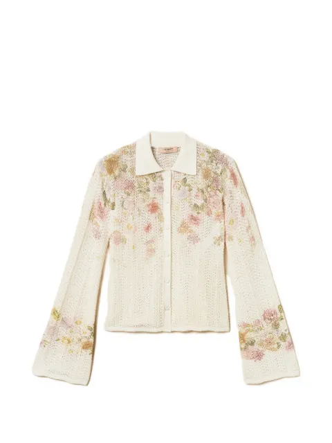 TWINSET linen blend floral knit shirt