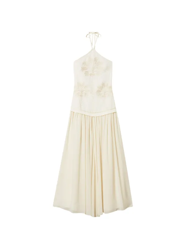 TWINSET long linen blend and georgette dress