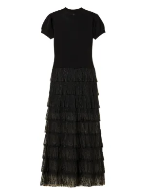 TWINSET long knit dress with plumetis lace