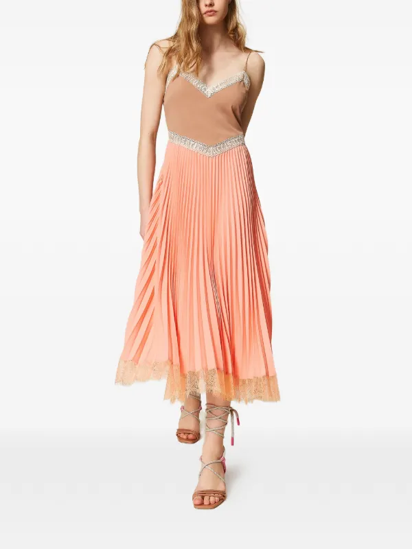 TWINSET x Myfo cr&ecirc;pe de chine pleated midi dress