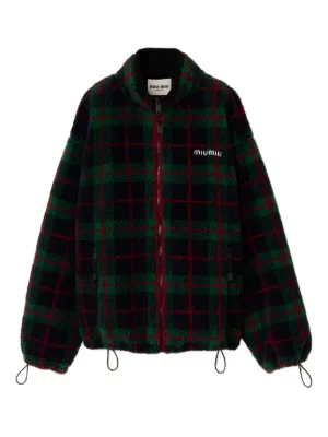 Miu Miu checked teddy zipper jacket