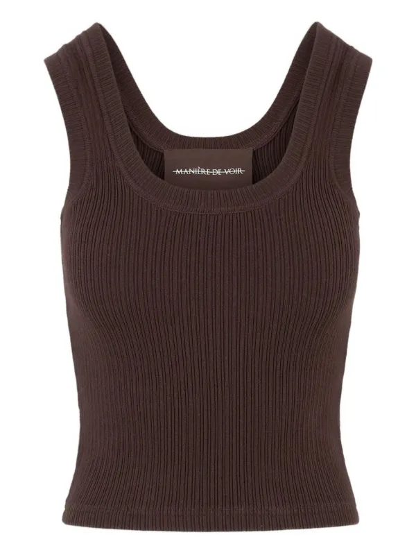 Manière De Voir Liane ribbed scoop-neck brown tank top