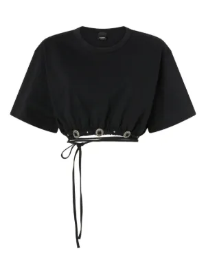 PINKO cropped T-shirt with lace and texan details