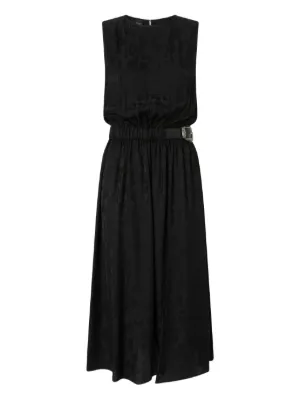 PINKO sleeveless midi dress in floral jacquard with belt