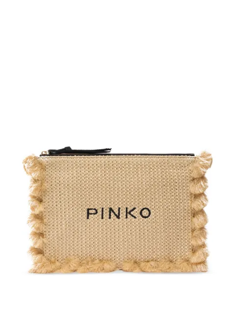 PINKO small raffia clutch with logo and tassels