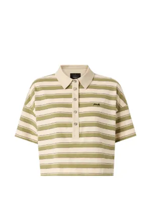 PINKO cropped striped jersey polo with structured collar
