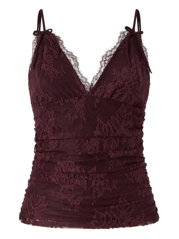 PINKO lace-overlay ruched tank top