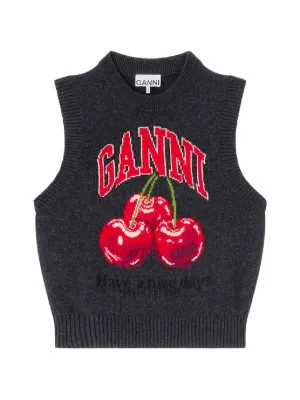 GANNI cherry-embroidered top