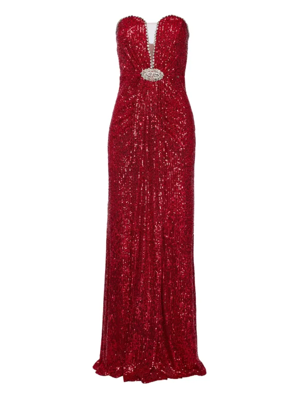 NISSA crystal-embellished sequined maxi dress