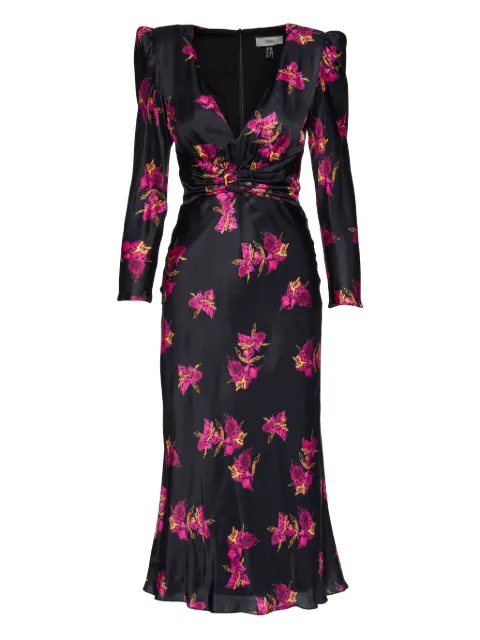NISSA floral belted silk midi dress