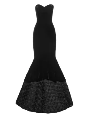 NISSA petal-layered velvet maxi dress