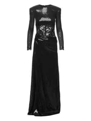 NISSA lace-insert sequin maxi dress