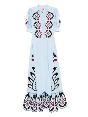 FARM Rio embroidered puff-sleeve maxi dress
