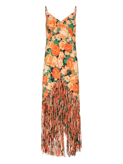 PINKO long dress with fringing and botanic garden print