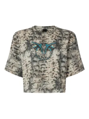 PINKO cropped T-shirt with snake print and Love Birds