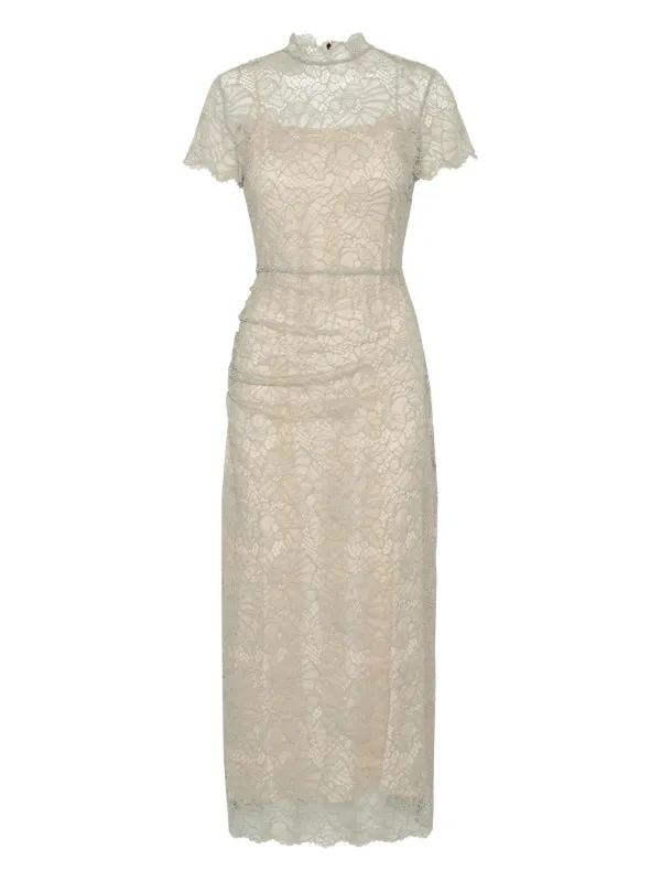 ROTATE BIRGER CHRISTENSEN lace long midi dress light grey