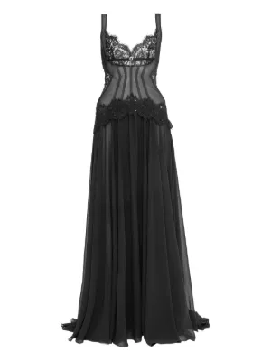 NISSA lace-trim chiffon corset gown