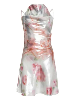 Diesel metallic short dress with blurred rose print