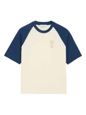 AMI Paris and blue cotton Ami De Coeur knitted patch T-shirt