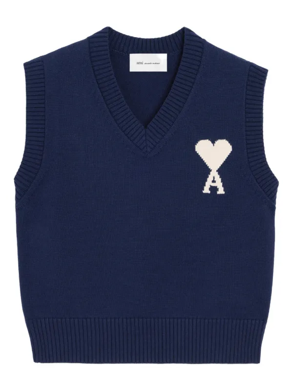 AMI Paris wool and cotton sleeveless Ami De Coeur sweater