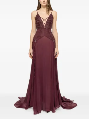 NISSA lace-panel chiffon maxi dress