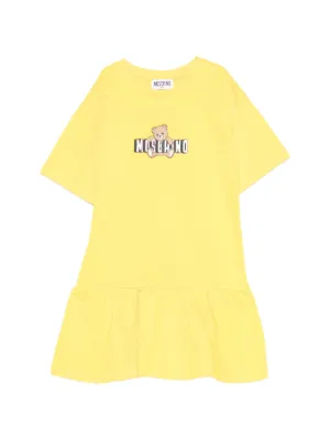 Moschino Kids ruffled-hem teddy-bear-motif cotton dress