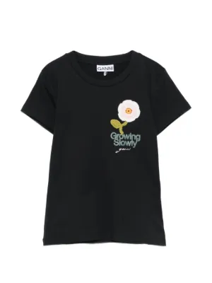 GANNI crochet-patch logo-print T-shirt