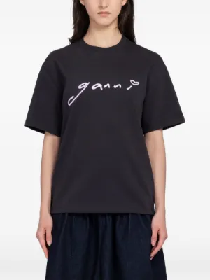 GANNI embroidered T-shirt in grey