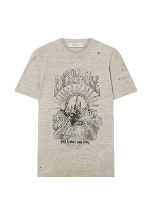 Golden Goose  T-shirt in gray melange jersey with vintage print
