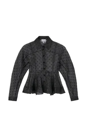 GANNI black organza peplum shirt