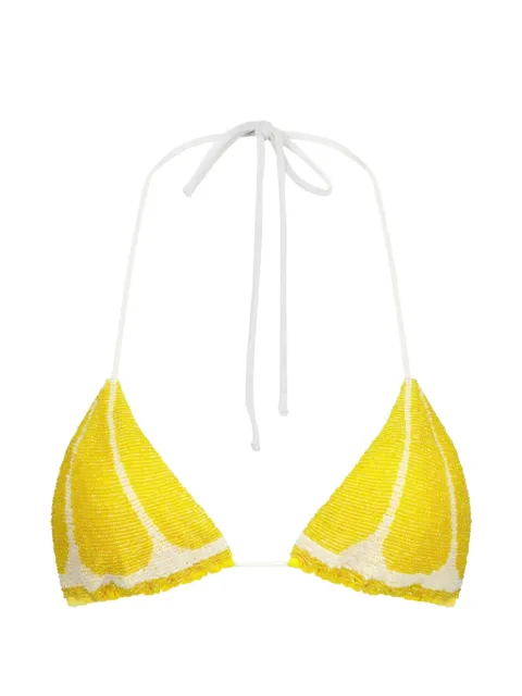 Leslie Amon Lemon Slice beaded lemon-slice bikini top