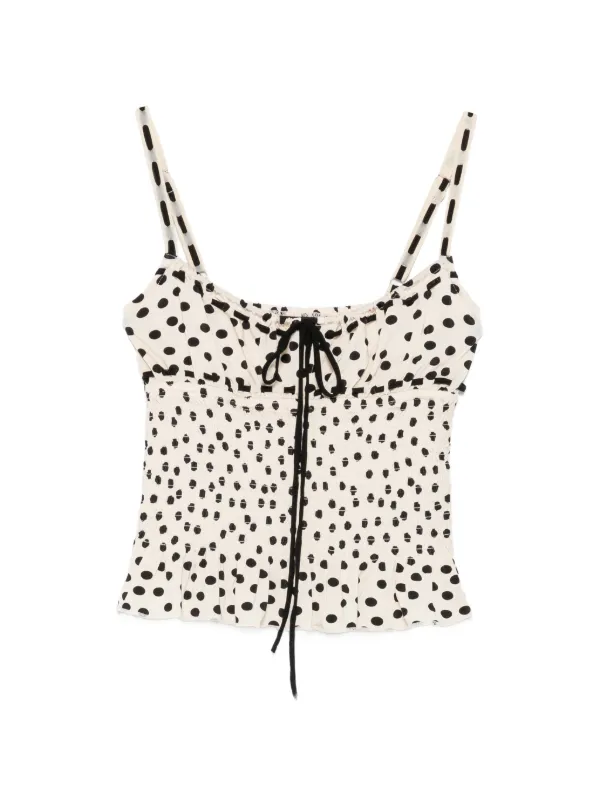 Leslie Amon polka-dot shirred top