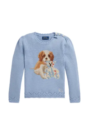 POLO RALPH LAUREN KIDS dog scalloped crew-neck sweater