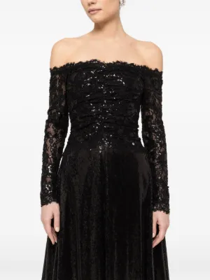 NISSA sequin-embellishment off-shoulder midi dress