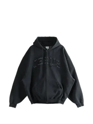 VETEMENTS frayed-appliqu&eacute; zip-up hoodie