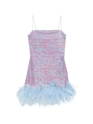 Os&eacute;ree animal-print feather-trim mini dress