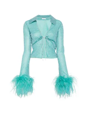 Oséree feather-trim metallic-thread top
