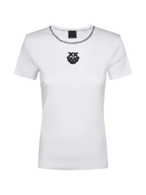 PINKO fine-rib T-shirt with Love Birds embroidery