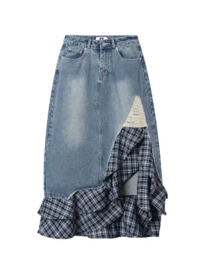 izzue frayed check ruffled skirt
