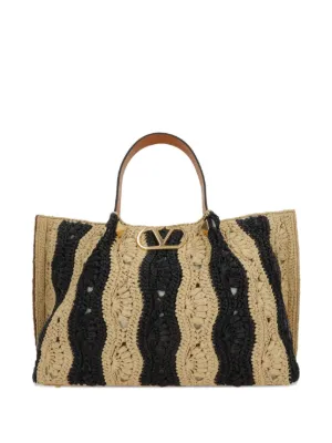 Valentino Garavani medium raffia shopping bag with wave motif