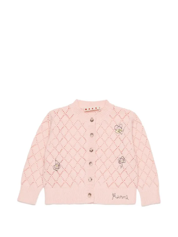 Marni Kids embroidered-detail openwork cardigan